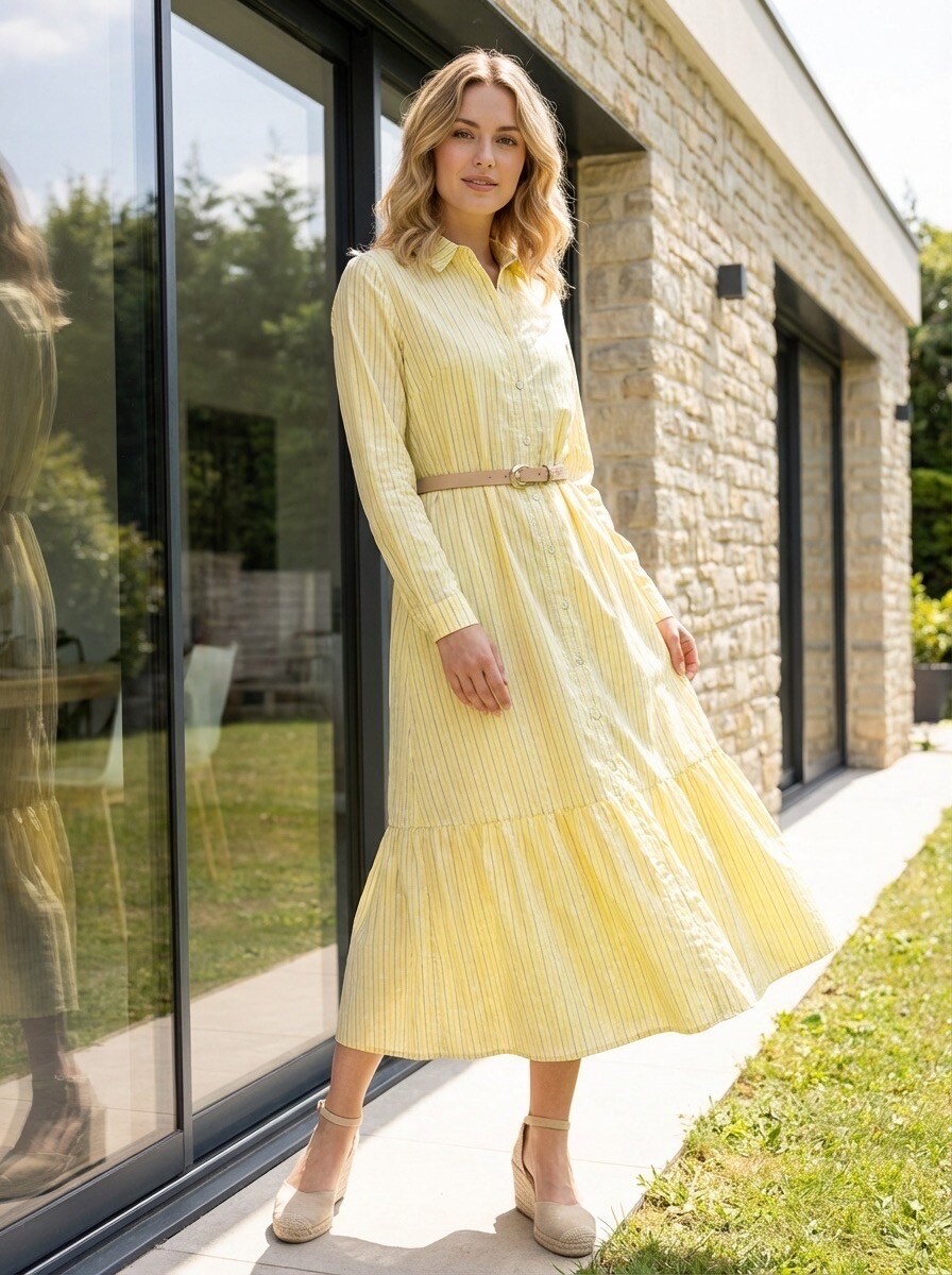 Großhändler LAFÉEROSE - Langküste gestreifte Dressingkleid Langarm