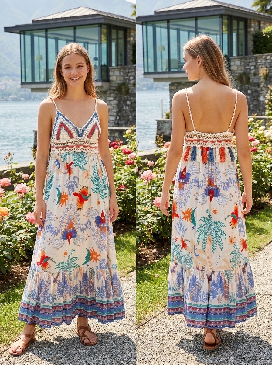 Mayorista LAFÉEROSE - Vestido de fluido de crochet largo y estampado bohemio Viscose