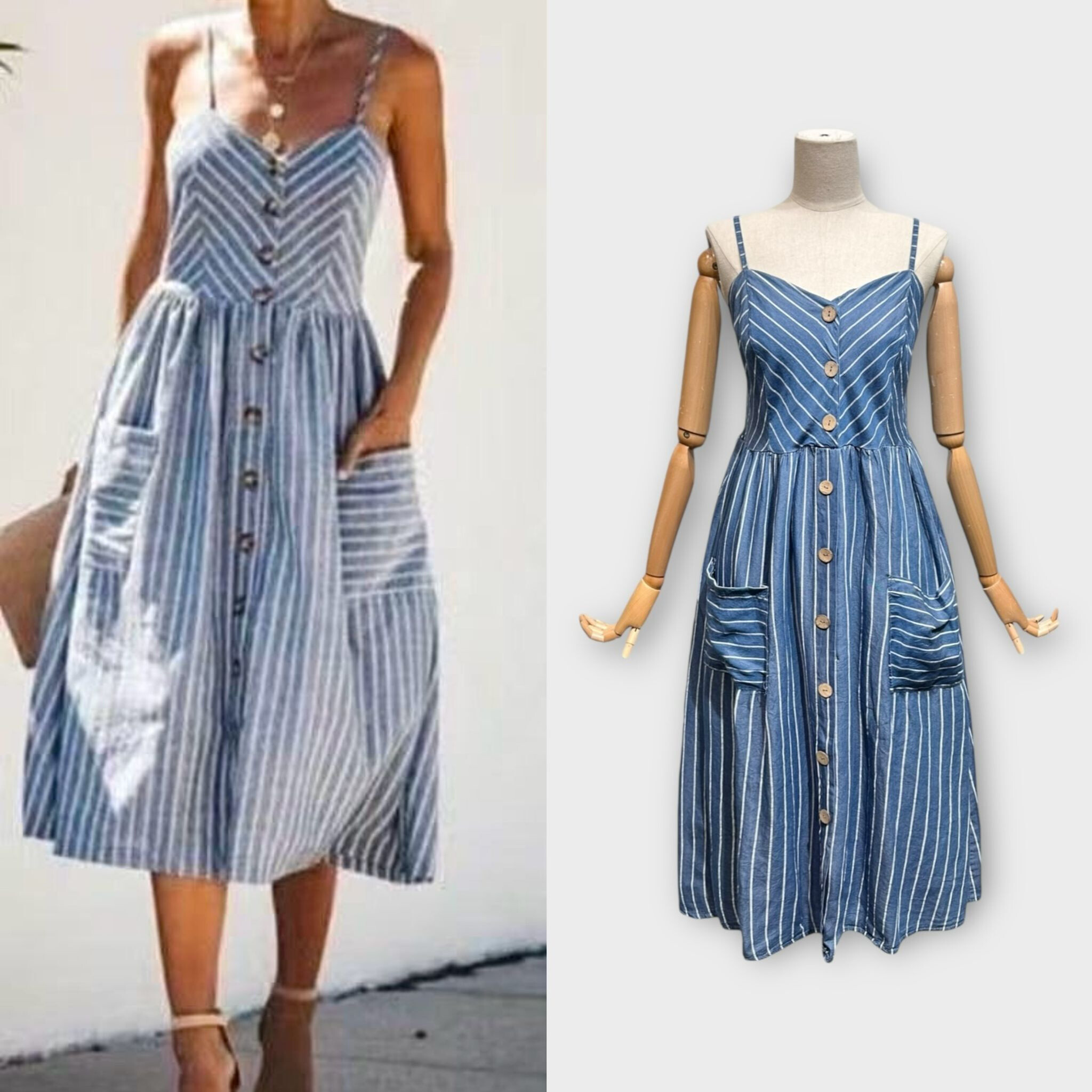Grossista LAFÉEROSE - Abito midi in denim a righe morbido con tasche