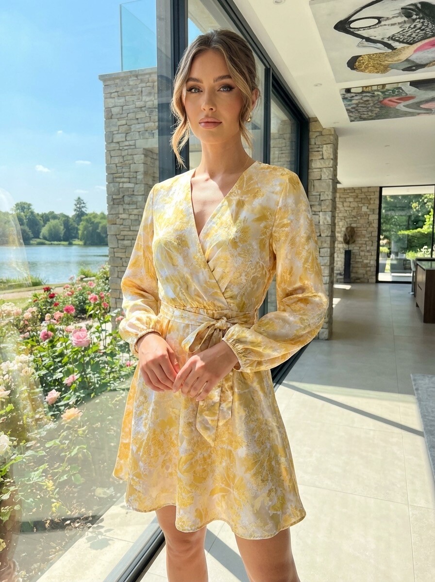 Mayorista LAFÉEROSE - Vestido midi de hojas bordadas con cinturón con lazo efecto raso de seda