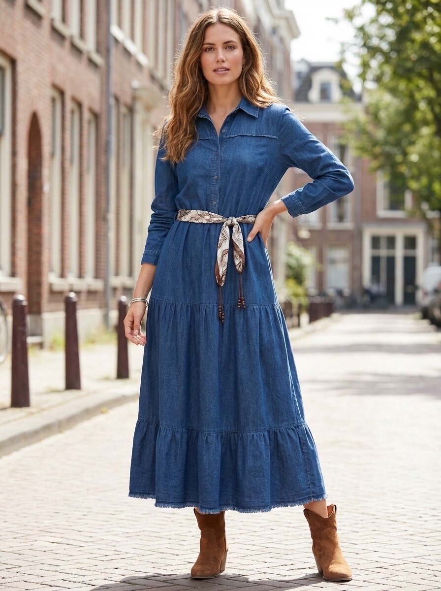 Mayorista LAFÉEROSE - Vestido Largo de Mezclilla con Cinturón