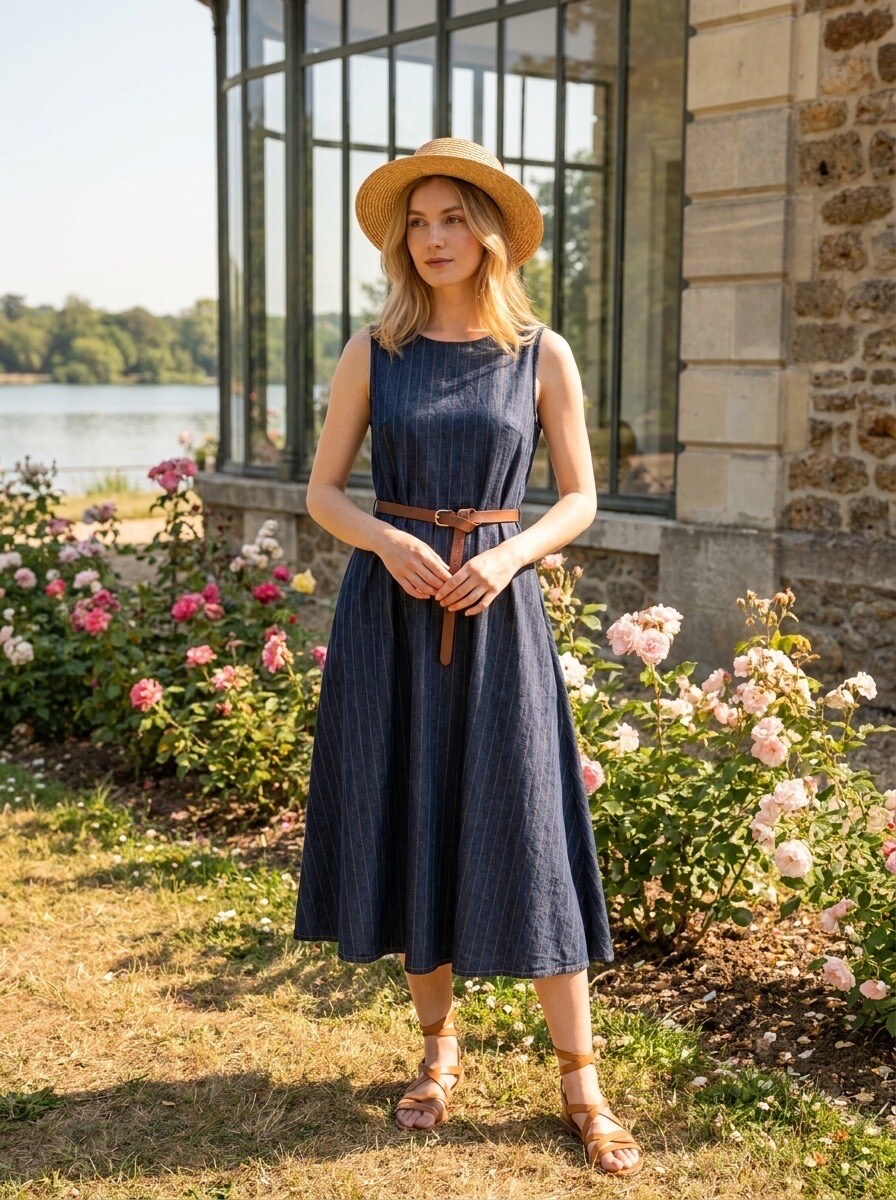 Grossiste LAFÉEROSE - Robe Longue Sans Manches Rayée