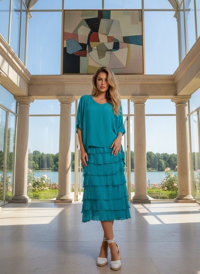 Grossiste LAFÉEROSE - Robe Tunique Bimatière à Volants Effilochés Grossiste LAFÉEROSE - Robe Tunique Bimatière à Volants Effilochés