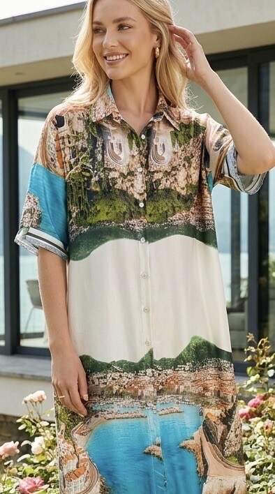 Mayorista LAFÉEROSE - Vestido Camisero Largo con Estampado Riviera Niza Francia