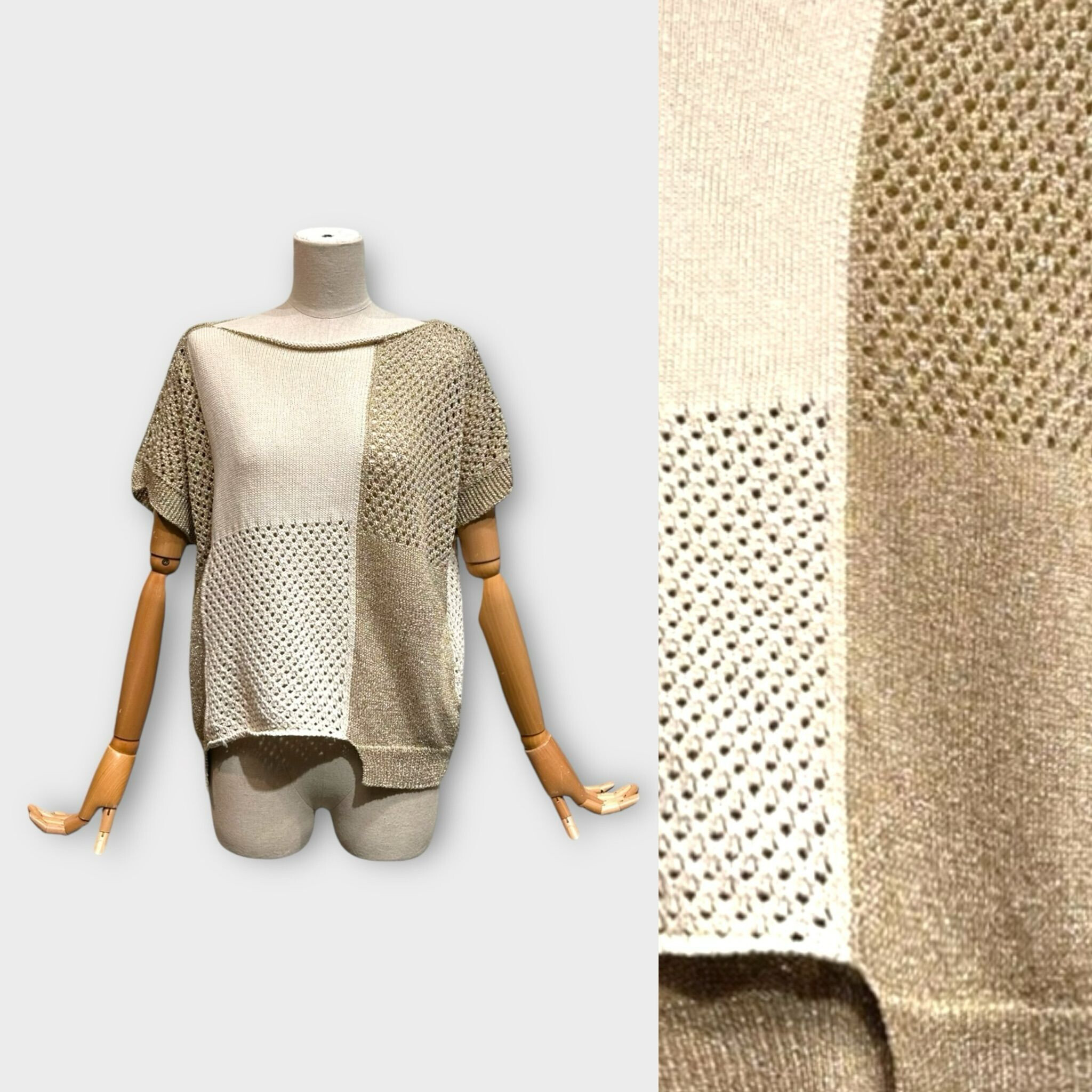 Wholesaler LAFÉEROSE - Cotton crochet sweater and soft viscose with short flared sleeves sparkling