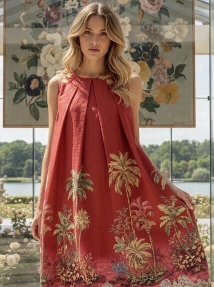 Grossiste LAFÉEROSE - Robe en coton sans manches imprimée tropicale