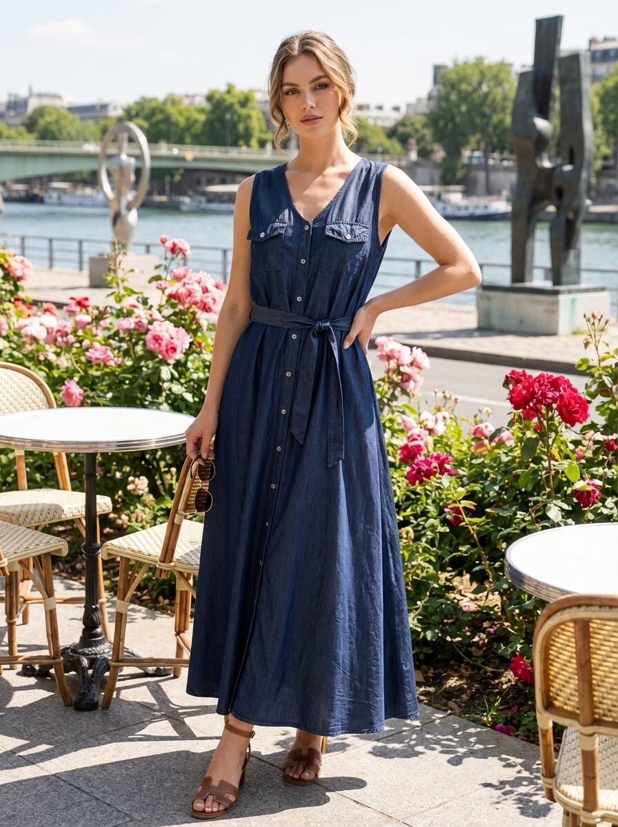 Grossiste LAFÉEROSE - Robe longue "Denim Soft" Sans Manches