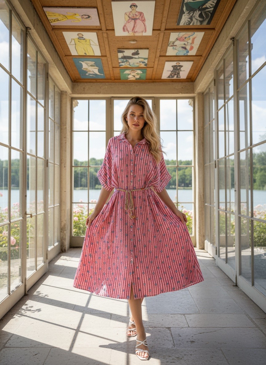 Mayorista LAFÉEROSE - Vestido de algodón de gran tamaño flores impresas