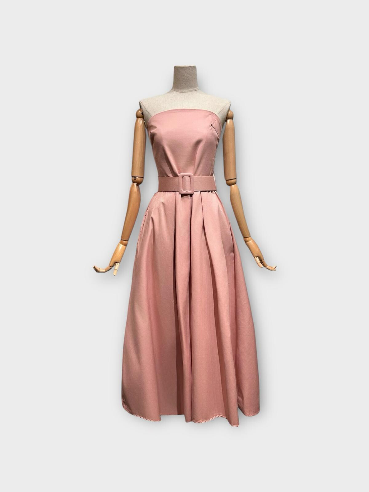 Grossista LAFÉEROSE - Abito bustier in cotone fluido trapezoide su cintura e tasche laterali - chic