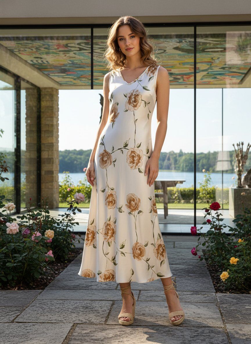 Großhändler LAFÉEROSE - Langes Kleid 100% in ausgestellter Flüssigkeitsviskose v -Neck