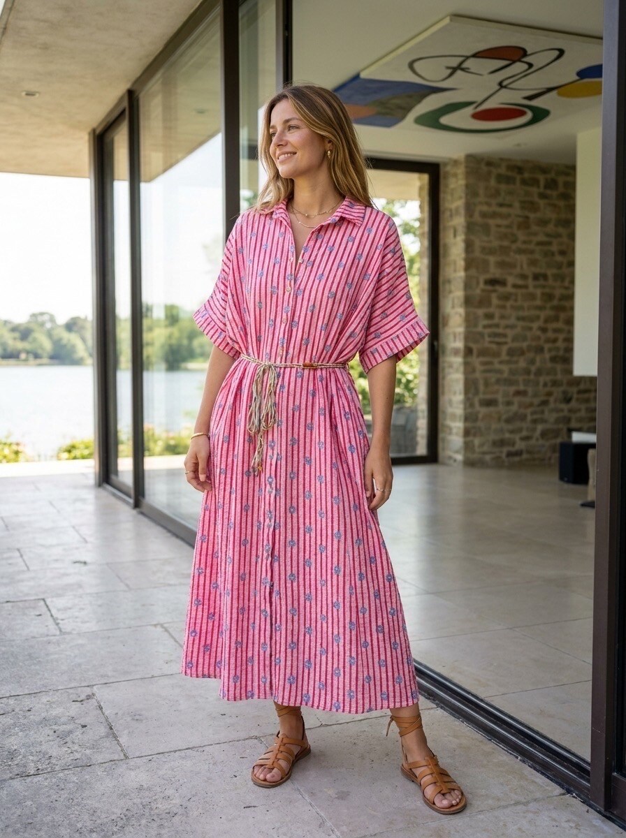Grossiste LAFÉEROSE - Robe Chemise en gaze de coton oversize imprimée fleurs
