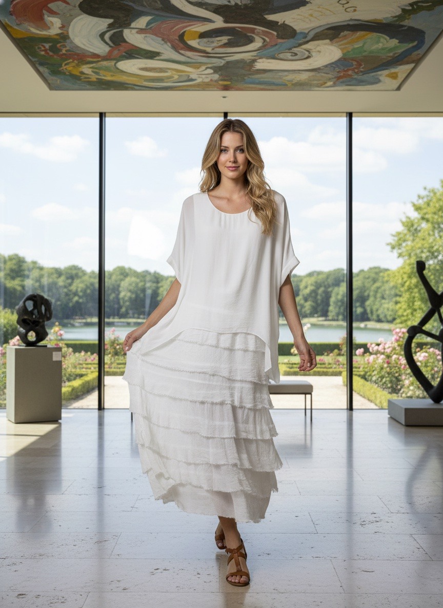 Grossiste LAFÉEROSE - Robe Tunique Bimatière à Volants Effilochés