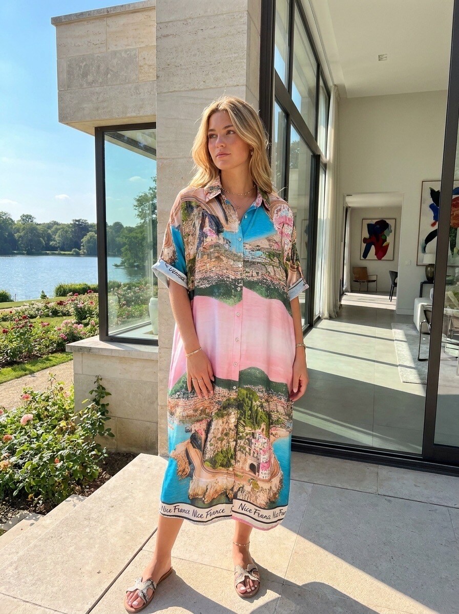 Mayorista LAFÉEROSE - Vestido Camisero Largo con Estampado Riviera Niza Francia