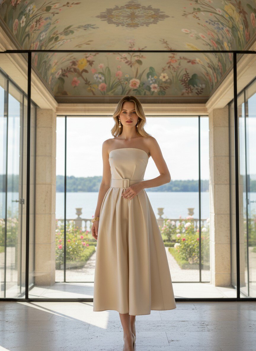 Grossiste LAFÉEROSE - Robe bustier en coton fluide trapèze à ceinture et poches latérales - chic