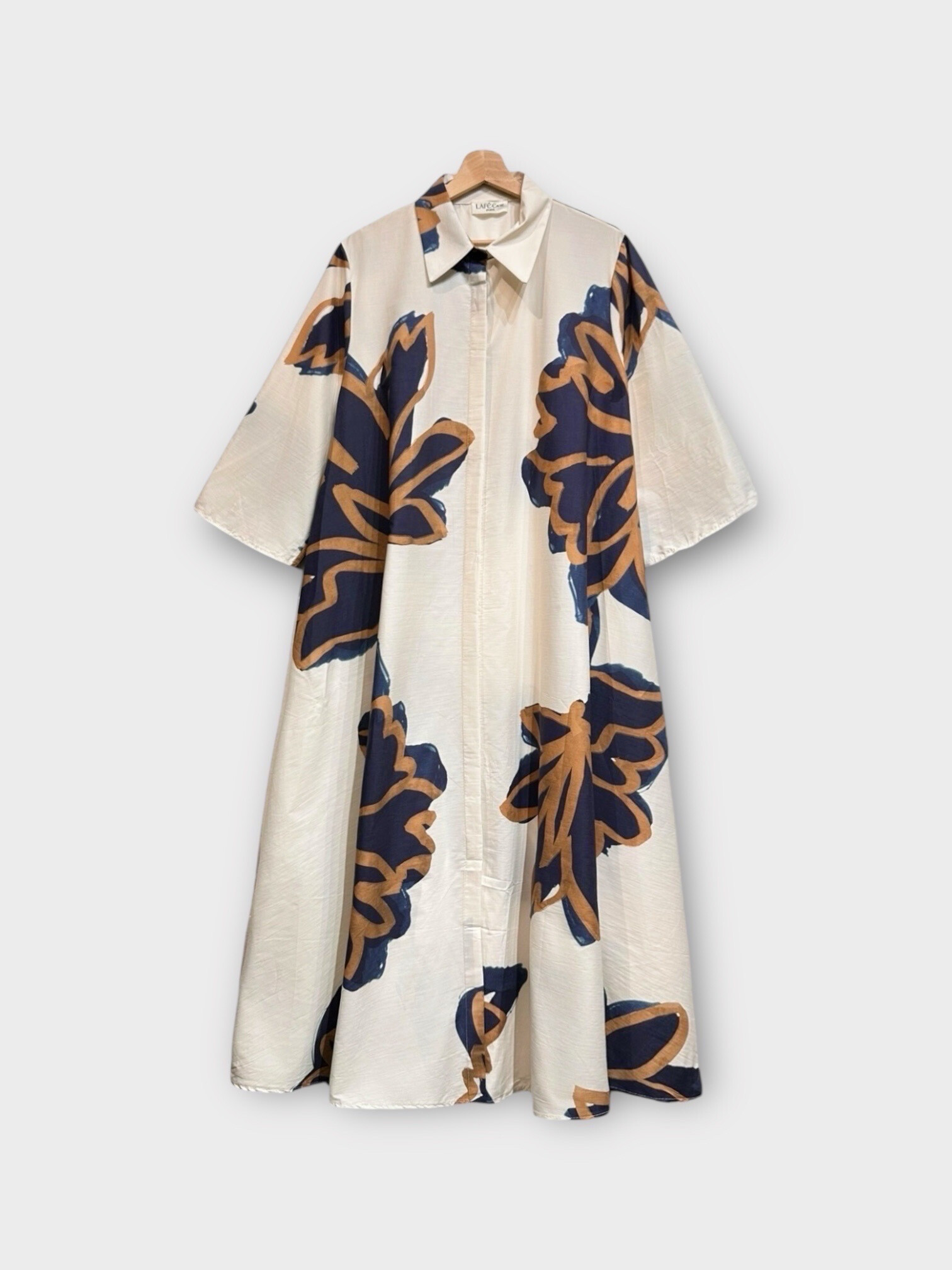 Wholesaler LAFÉEROSE - Maximum long cotton dress printed flowers 3/4 -flared sleeves - bohemian chic