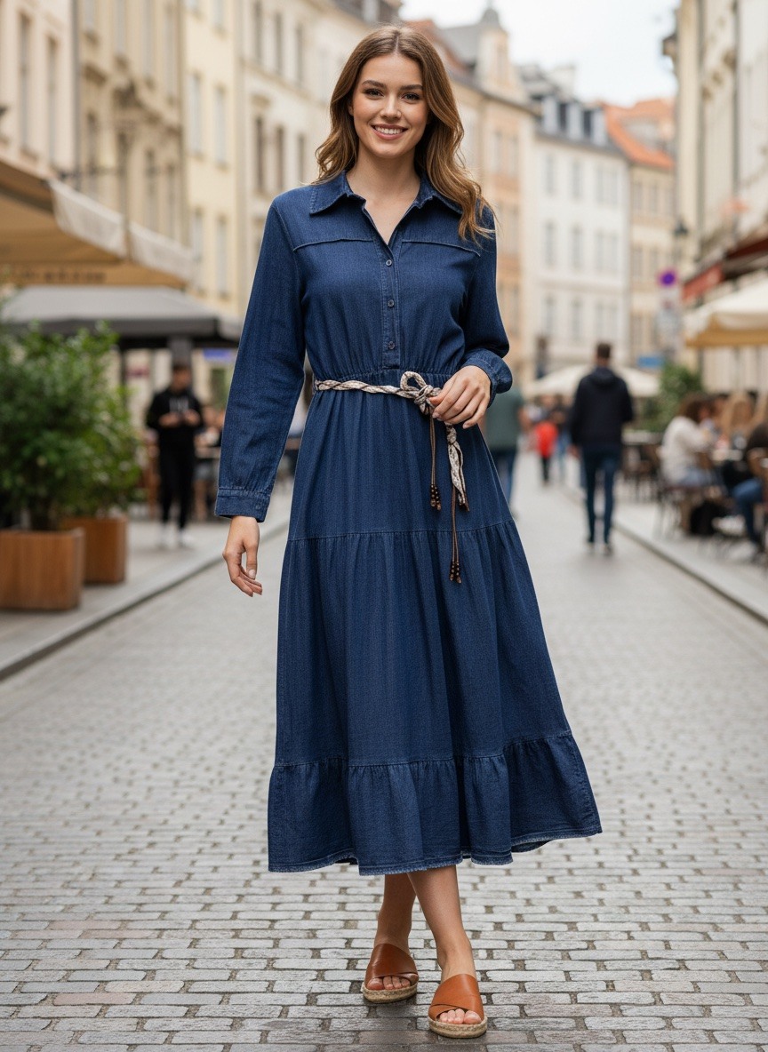 Mayorista LAFÉEROSE - Vestido Largo de Mezclilla con Cinturón