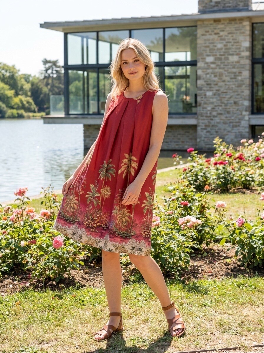 Grossiste LAFÉEROSE - Robe en coton sans manches imprimée tropicale