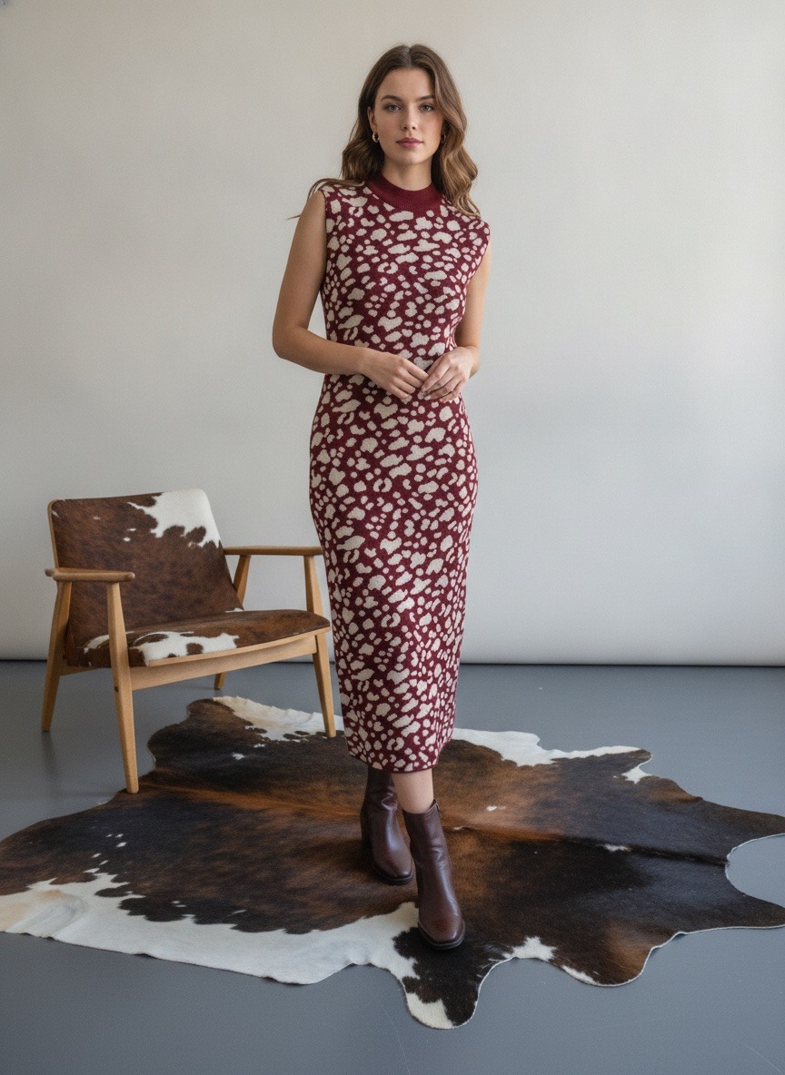 Grossiste LAFÉEROSE - ROBE LONGUE A ÉPAULETTES ET FENTE À L’ARRIÈRE LÉOPARD