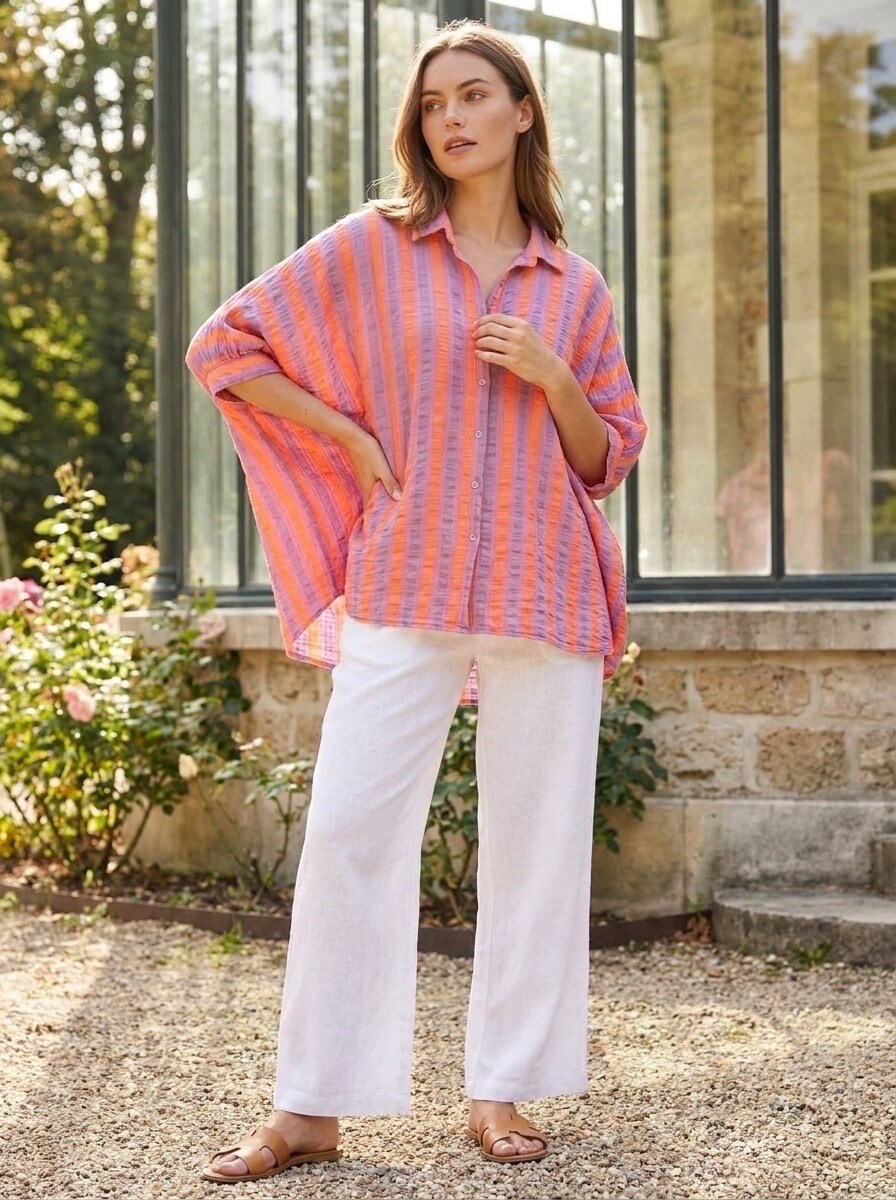 Wholesaler LAFÉEROSE - Oversize dressing shirt in cotton gauze printed gauze