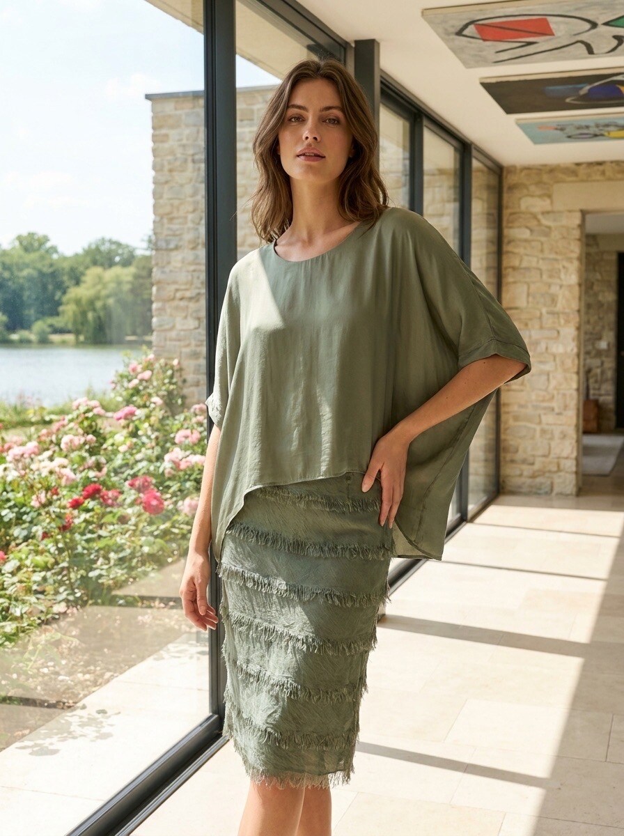 Grossiste LAFÉEROSE - Robe Tunique Bimatière à Volants Effilochés