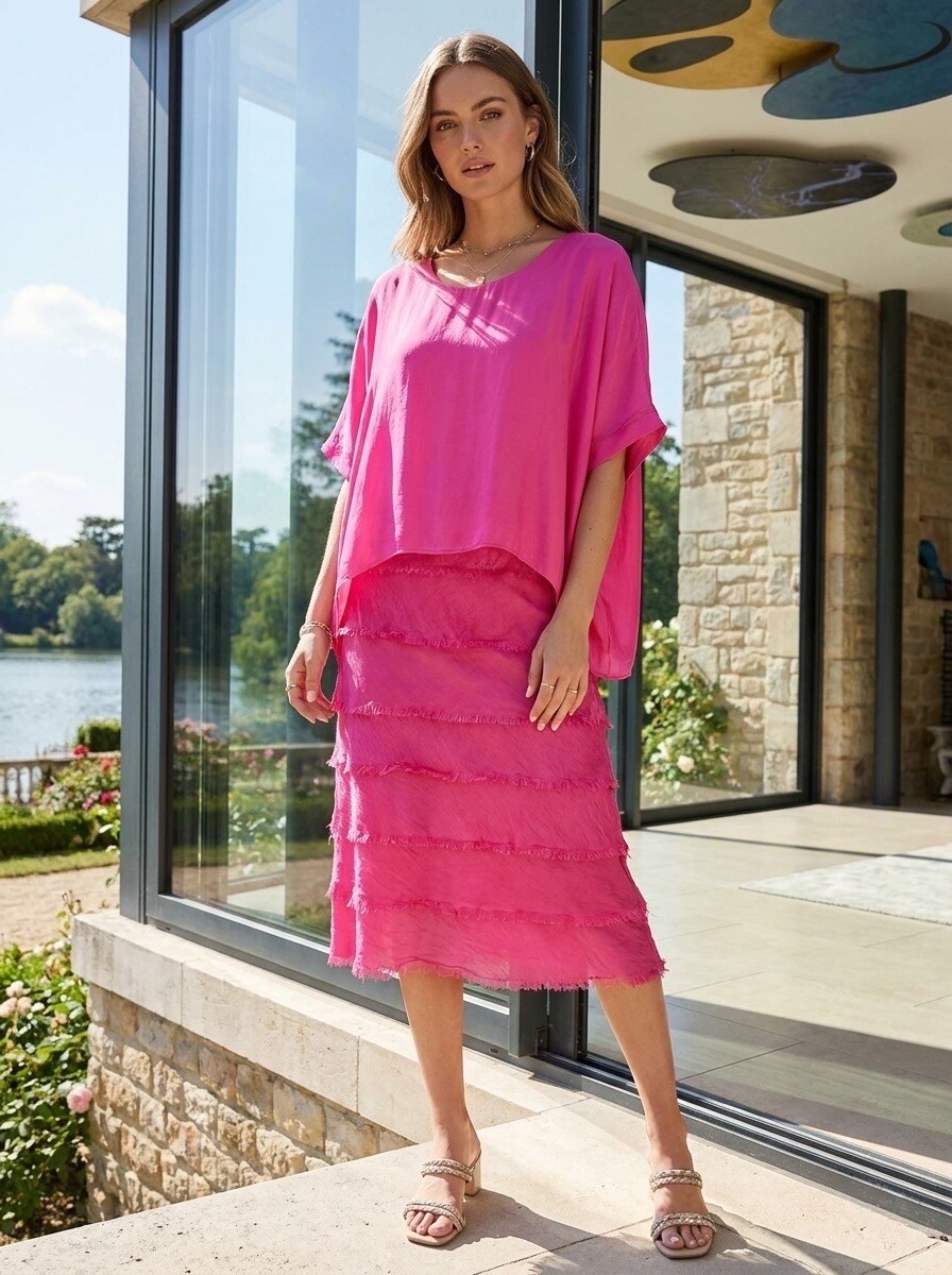 Großhändler LAFÉEROSE - Zweiteiliges Tunika-Kleid mit ausgefransten Rüschen