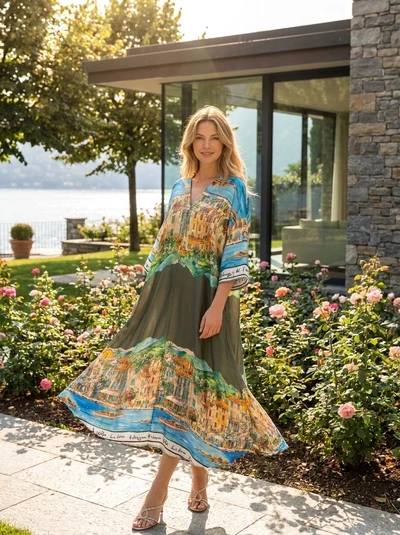 Grossiste LAFÉEROSE - Robe Longue Fluide Imprimé Riviera Riviera Grossiste LAFÉEROSE - Robe Longue Fluide Imprimé Riviera Riviera
