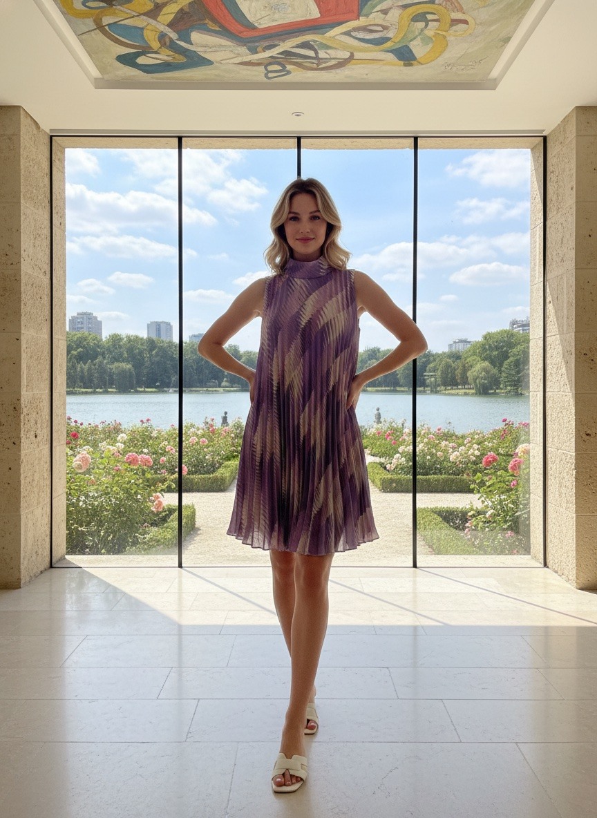 Grossiste LAFÉEROSE - Robe mi longue plissée fluide à imprimé avec doublure en viscose sans manches