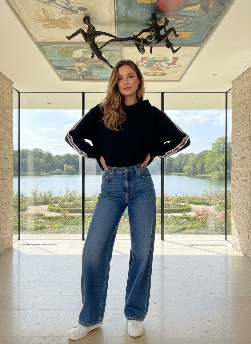 Grossista LAFÉEROSE - Pantaloni lunghi con tasche in cotone con dettagli di fascia con strass e righe primaverili