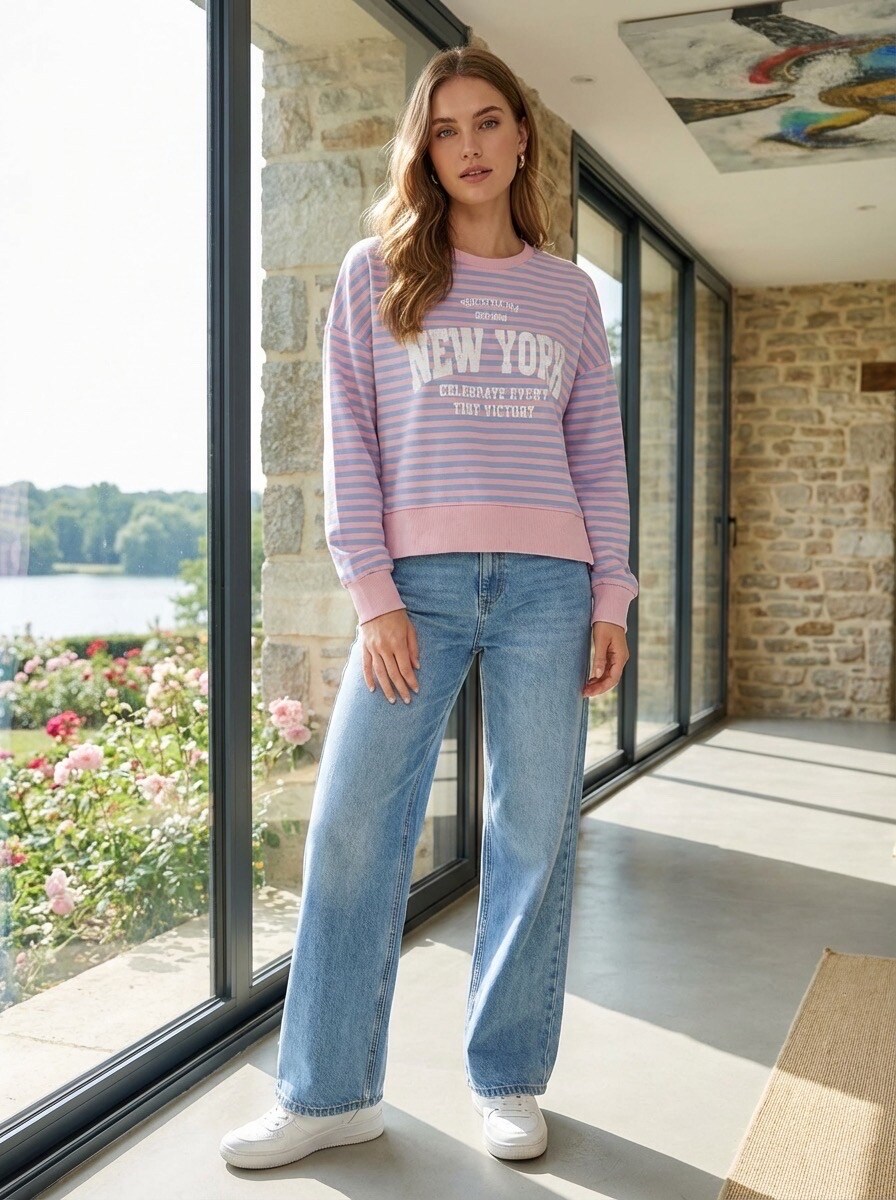 Grossiste LAFÉEROSE - Sweat rayé et imprimé
