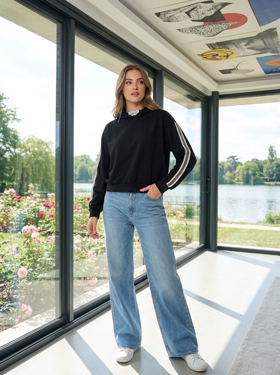 Großhändler LAFÉEROSE - Lange Hose mit Taschen aus Baumwolle mit Banddetails mit Strasssteinen und Federstreifen