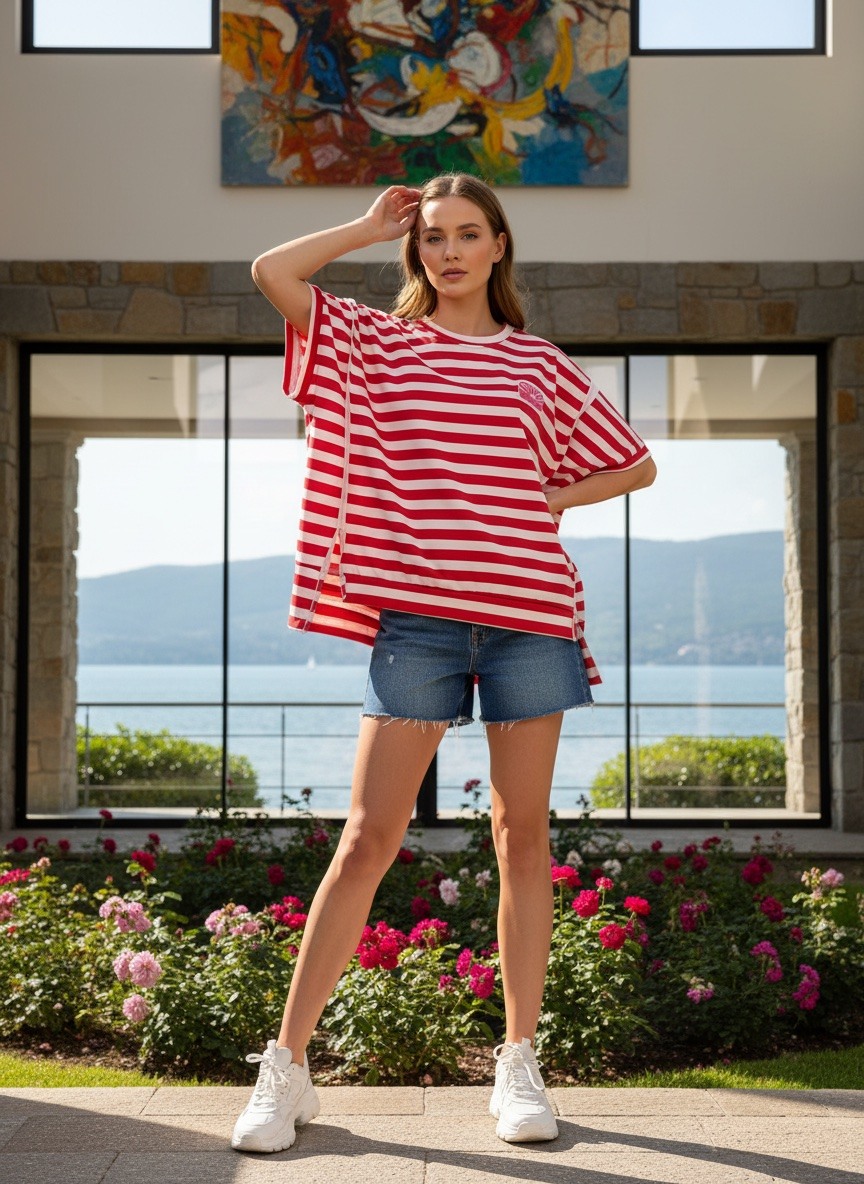 Mayorista LAFÉEROSE - Camiseta Oversize a Rayas LIFE IS GOOD
