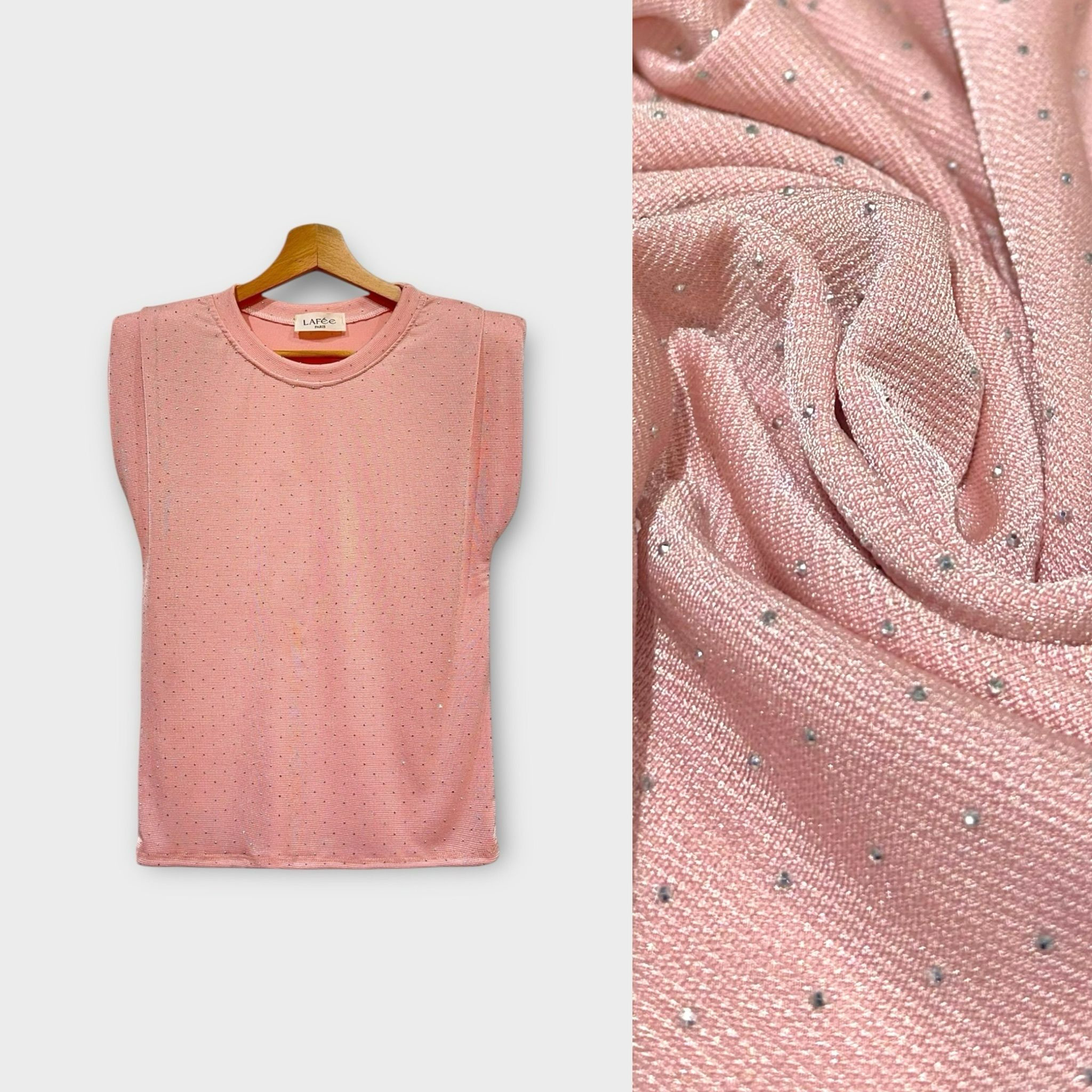 Wholesaler LAFÉEROSE - Top - Flowing T-shirt with draped shoulders and rhinestones - light and comfortable