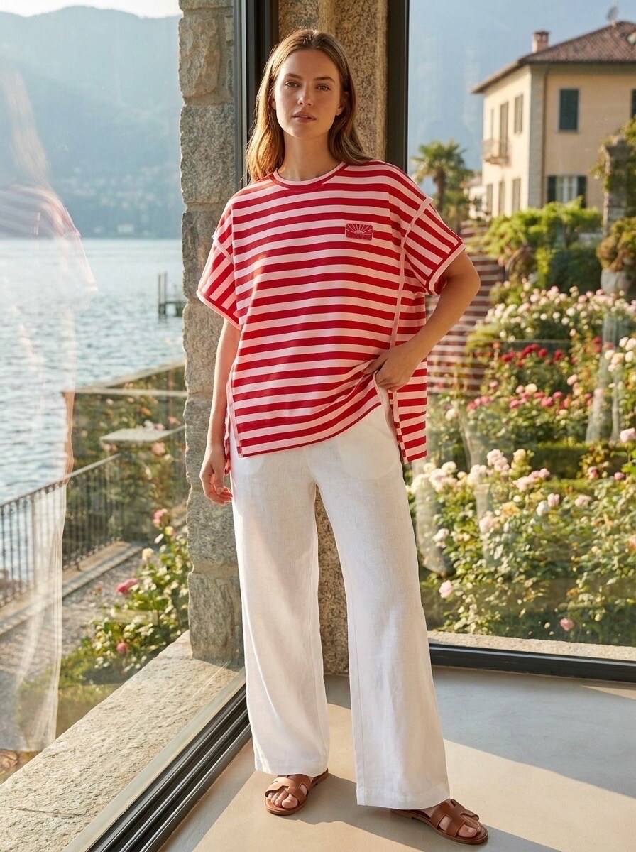 Grossiste LAFÉEROSE - T-shirt Oversize Rayé LIFE IS GOOD