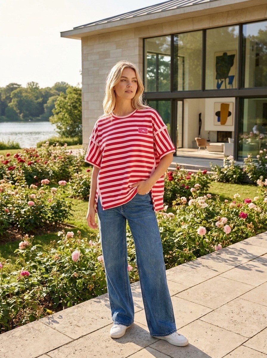Grossiste LAFÉEROSE - T-shirt Oversize Rayé LIFE IS GOOD
