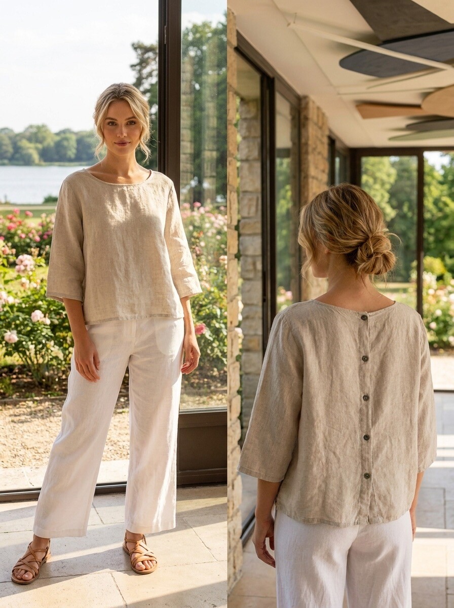 Wholesaler LAFÉEROSE - Cropped Linen Top with Back Buttons