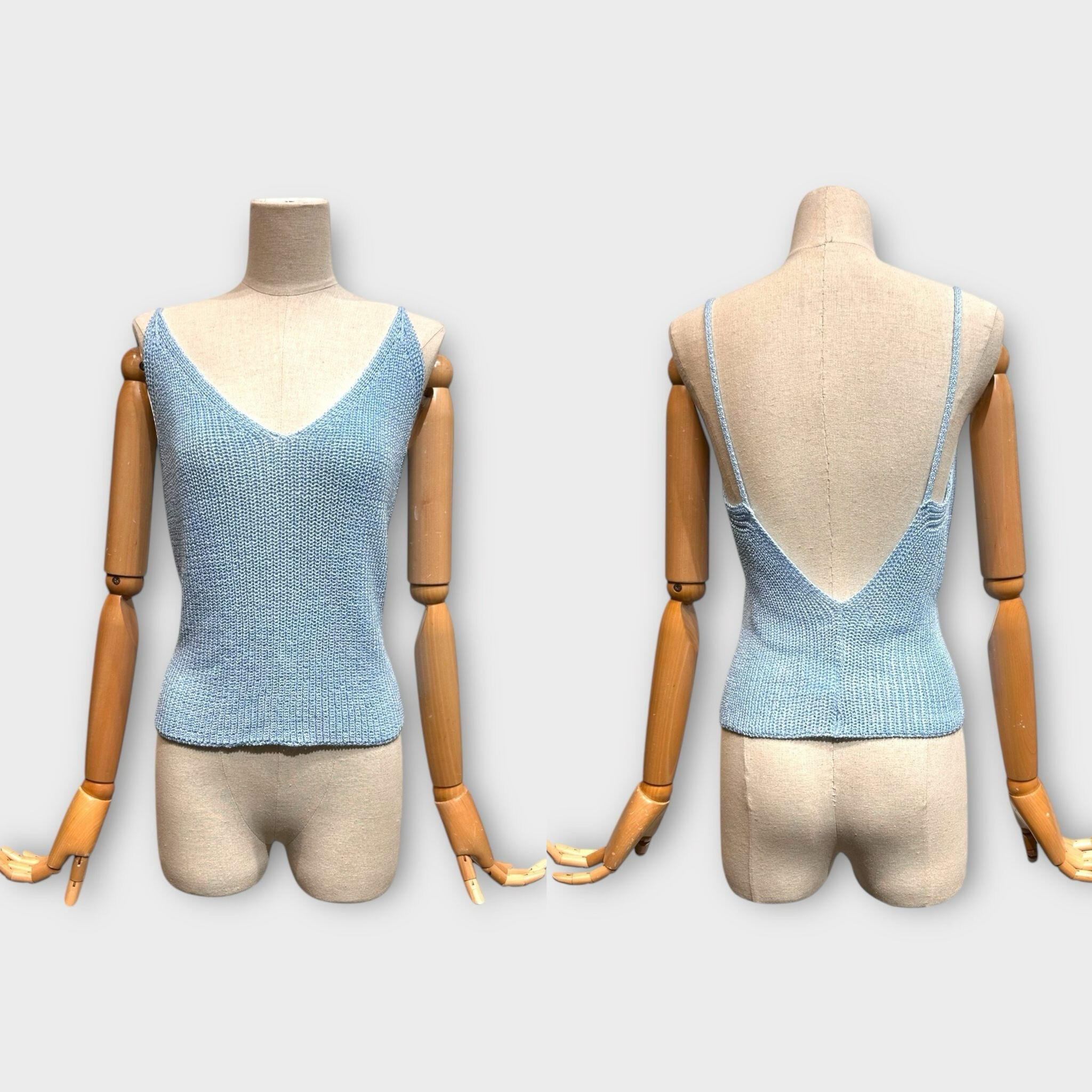 Wholesaler LAFÉEROSE - Top cotton tank top, hook, knitted mesh, v -neck and bare back - bohemian