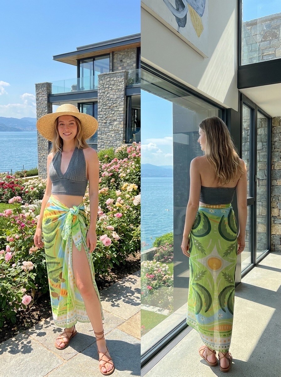 Grossiste LAFÉEROSE - Crop Top en coton col V dos nu en maille tricotée style bohème estival plage