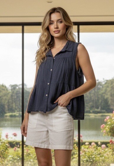 Grossiste LAFÉEROSE - Top Sans Manches en Gaze de Coton