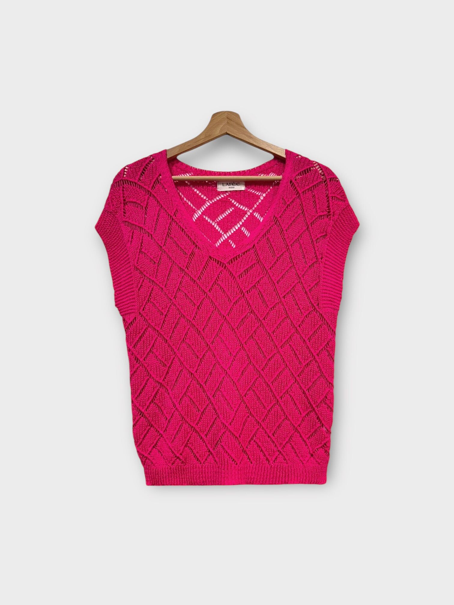 Mayorista LAFÉEROSE - Top pequeño jersey de crochet con detalles bordados escote en pico sin mangas primavera verano