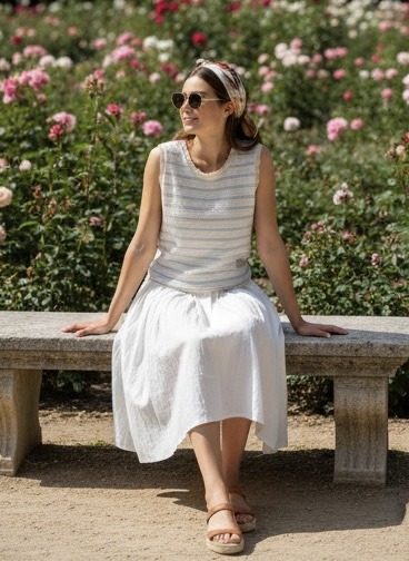 Grossista LAFÉEROSE - Top a Maglia a Righe – Stile Retrò & Orli a Scallop