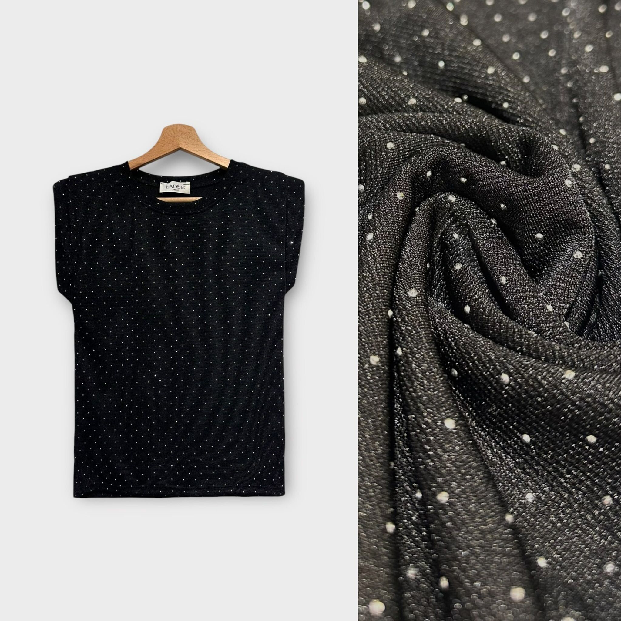 Wholesaler LAFÉEROSE - Top - Flowing T-shirt with draped shoulders and rhinestones - light and comfortable