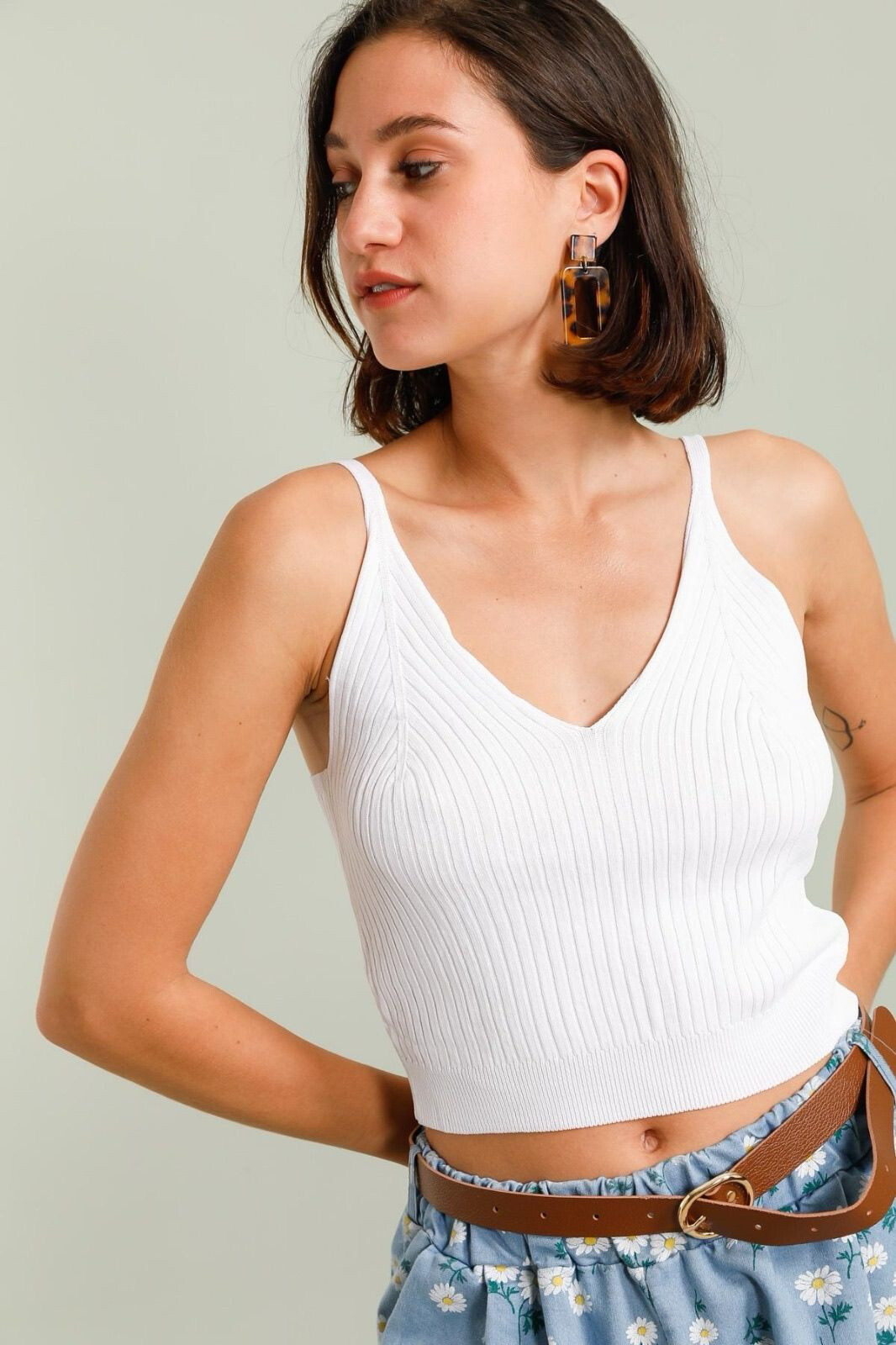 Mayorista LAFÉEROSE - Tapa del tanque superior en Viscose V -Neck con correa fina muy elástica
