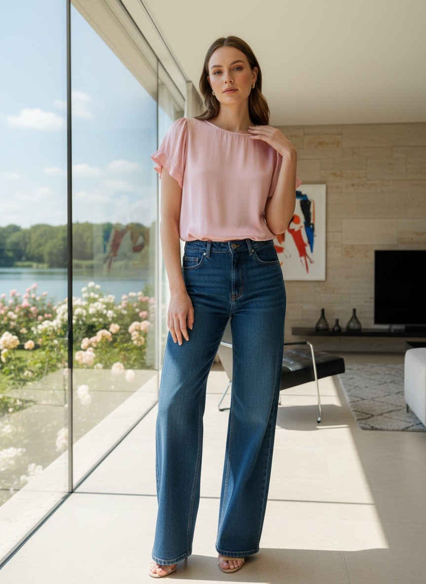 Grossiste LAFÉEROSE - Top fluide en viscose col rond manches courtes évasées volantes chic casual