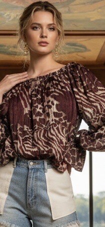 Wholesaler LAFÉEROSE - Top fluid shingle collar/slightly iridescent animal print
