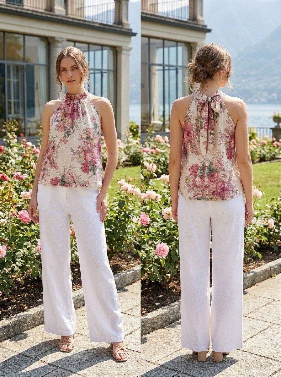 Großhändler LAFÉEROSE - Weiches romantisches Neckholder-Top mit Blumenmuster