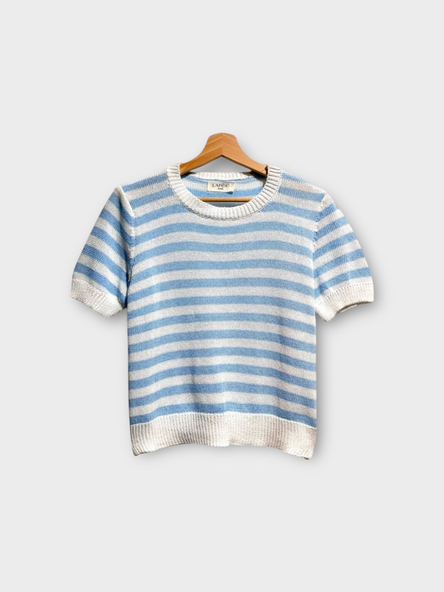 Wholesaler LAFÉEROSE - Top - Sweet Cotton Sweater with short sleeves, striped knitted
