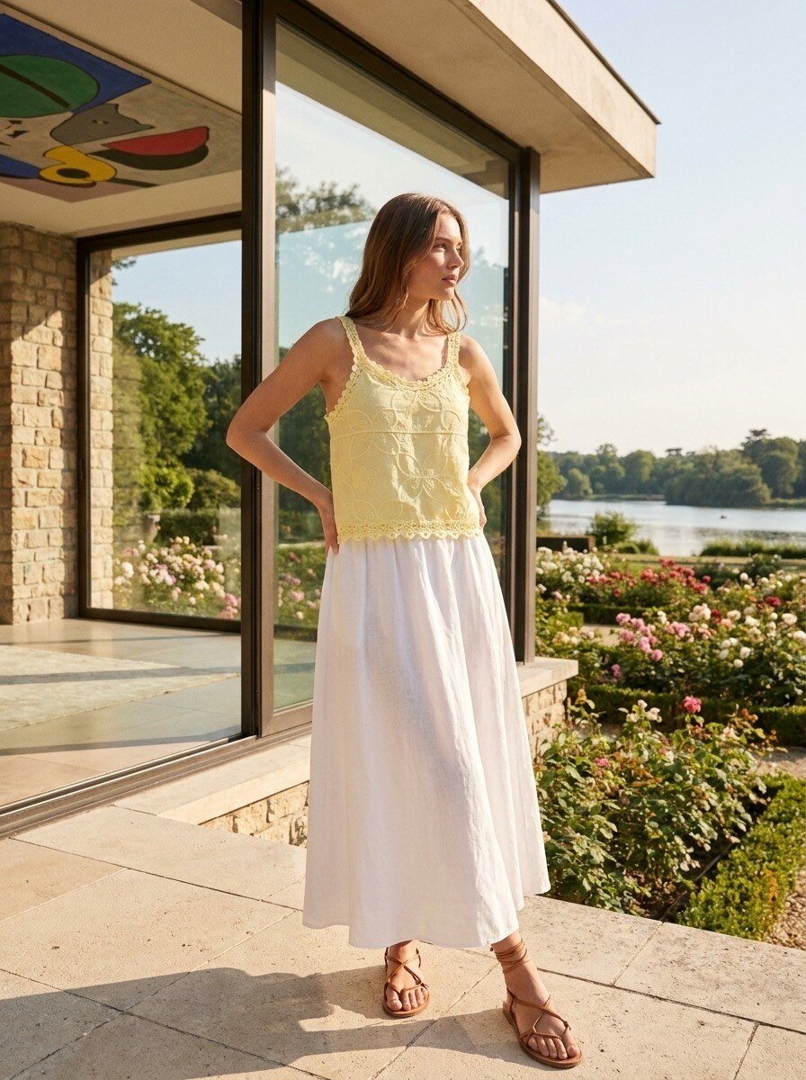 Grossiste LAFÉEROSE - Top à Bretelles Broderie Anglaise & Guipure