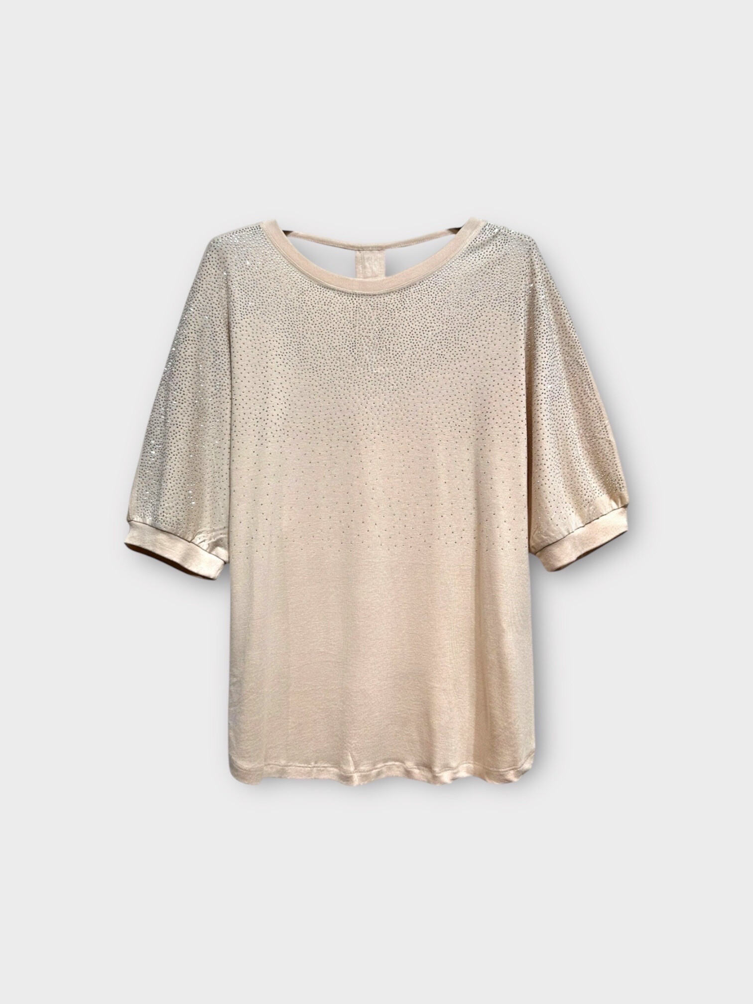 Grossista LAFÉEROSE - Top Cotton T -Shirt con fluido e strass svasato 3/4 maniche corte - schiena nuda