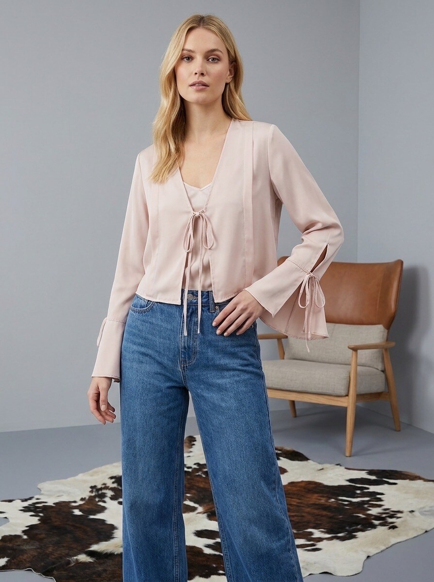 Grossiste LAFÉEROSE - TOP BLOUSE CHEMISE GILET À NOEUDS MANCHES LONGUES NEW TENDANCE FETE SOIREE