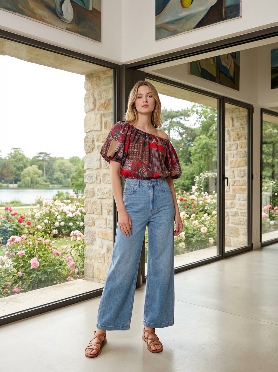 Grossiste LAFÉEROSE - Top Blusa in cotone Patchwork Boho-Chic avec doublure fine